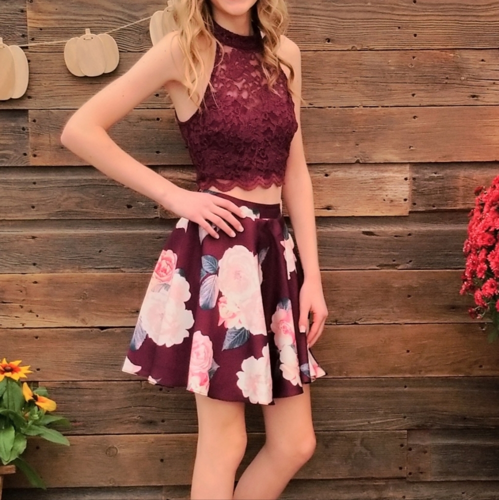 City Triangle Two Piece Lace Halter Dress